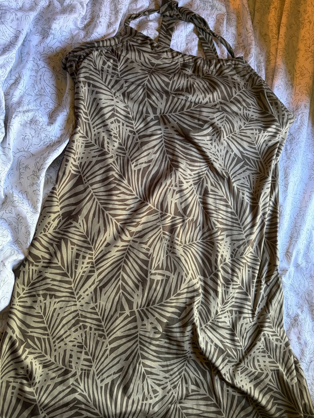 Eddie Bauer Olive and Dark Brown Palm-Print Halter Camisole
